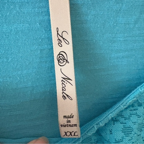 Leo & Nicole Women’s Turquoise Lace Overlay Short Sleeve Top Size XXL 2X - Picture 3 of 4